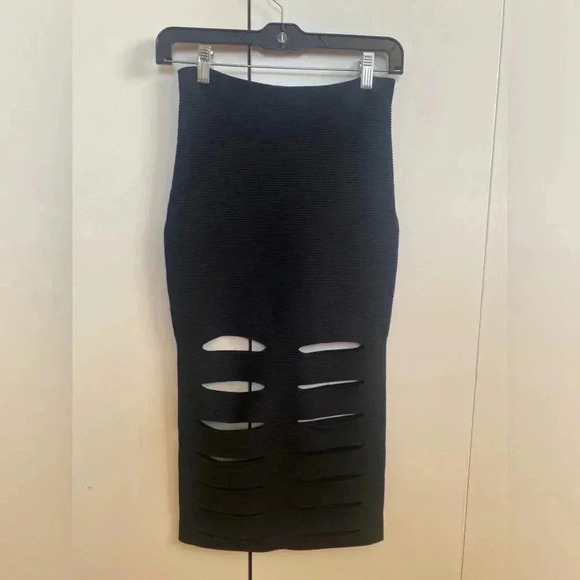 Cushnie et Ochs Black Ribbed Knit Slash Cutout Skirt Size M - Picture 3 of 7